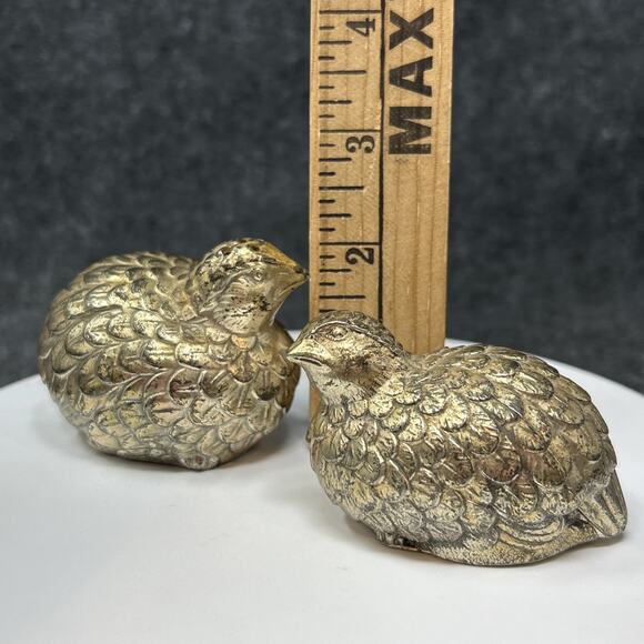 Vintage Brass Quail Salt & Pepper Shaker Set MCM Hollywood Regency JAPAN - Picture 1 of 12